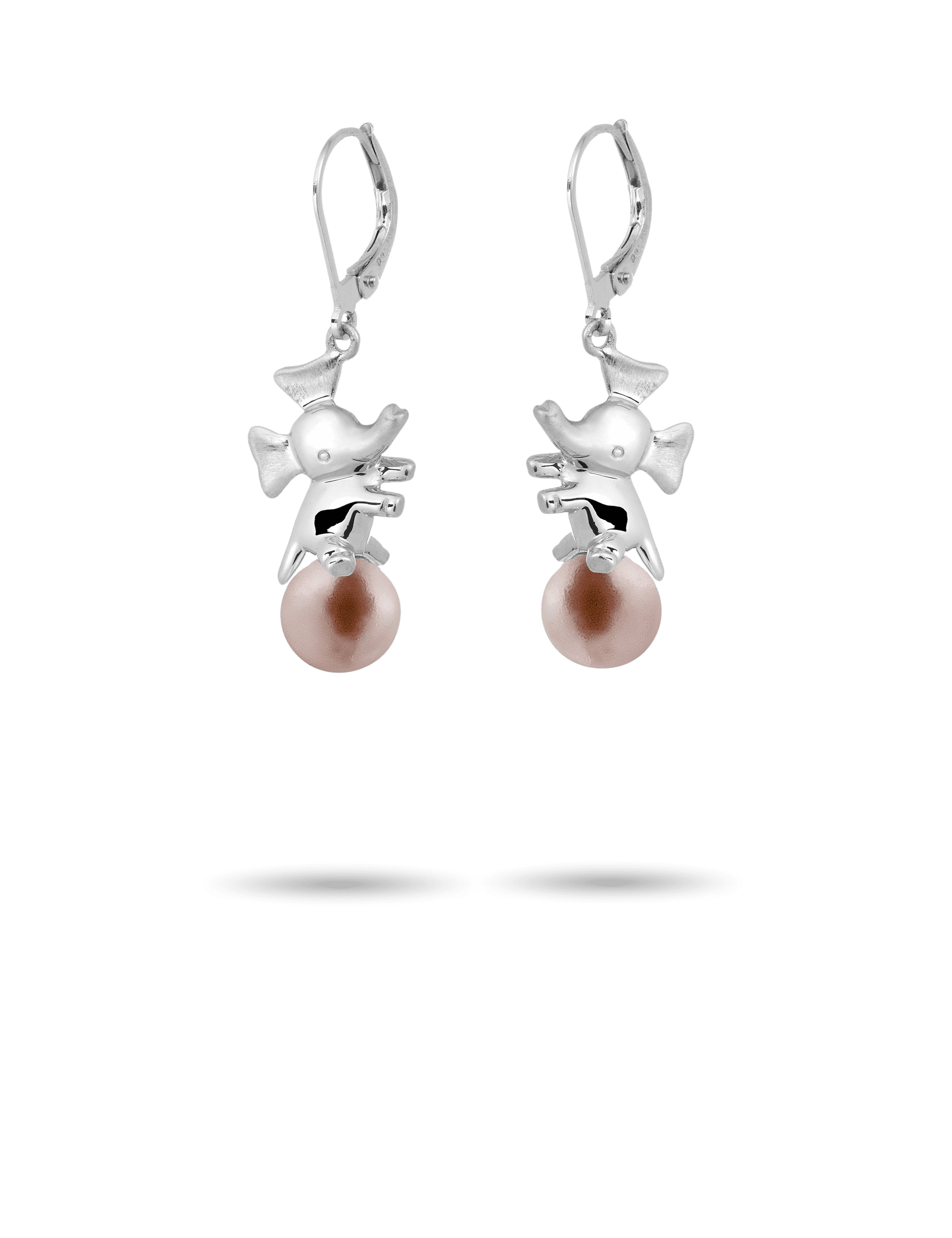 Ohrhänger Elefant, 925/-  Silber mit Perle aubergine