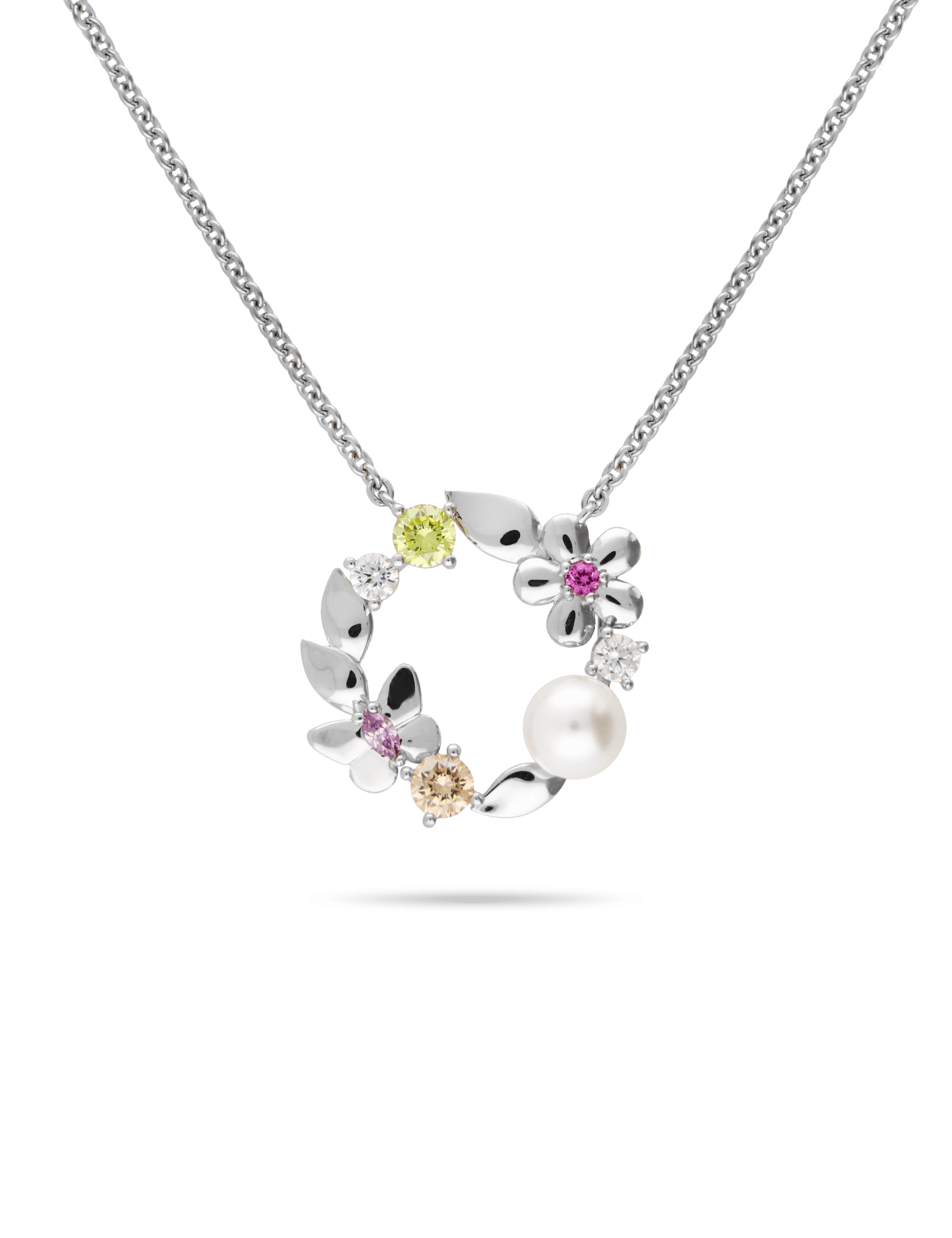 Collier Blumenkranz, 925/- Silber rhodiniert mit Perle