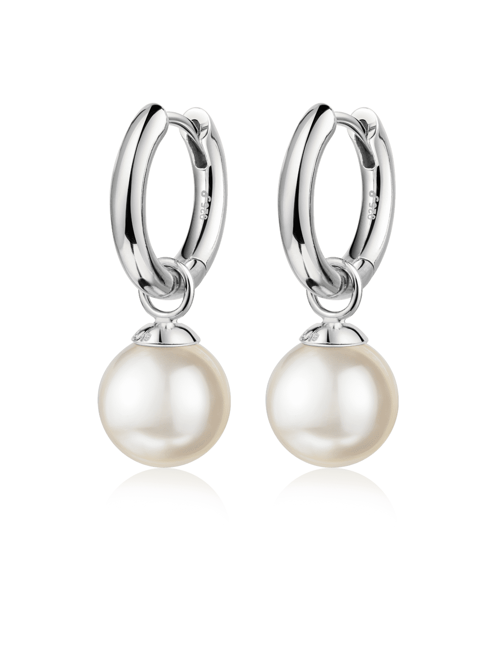 Creolen 925/- Silber rhodiniert Perle 10mm weiß