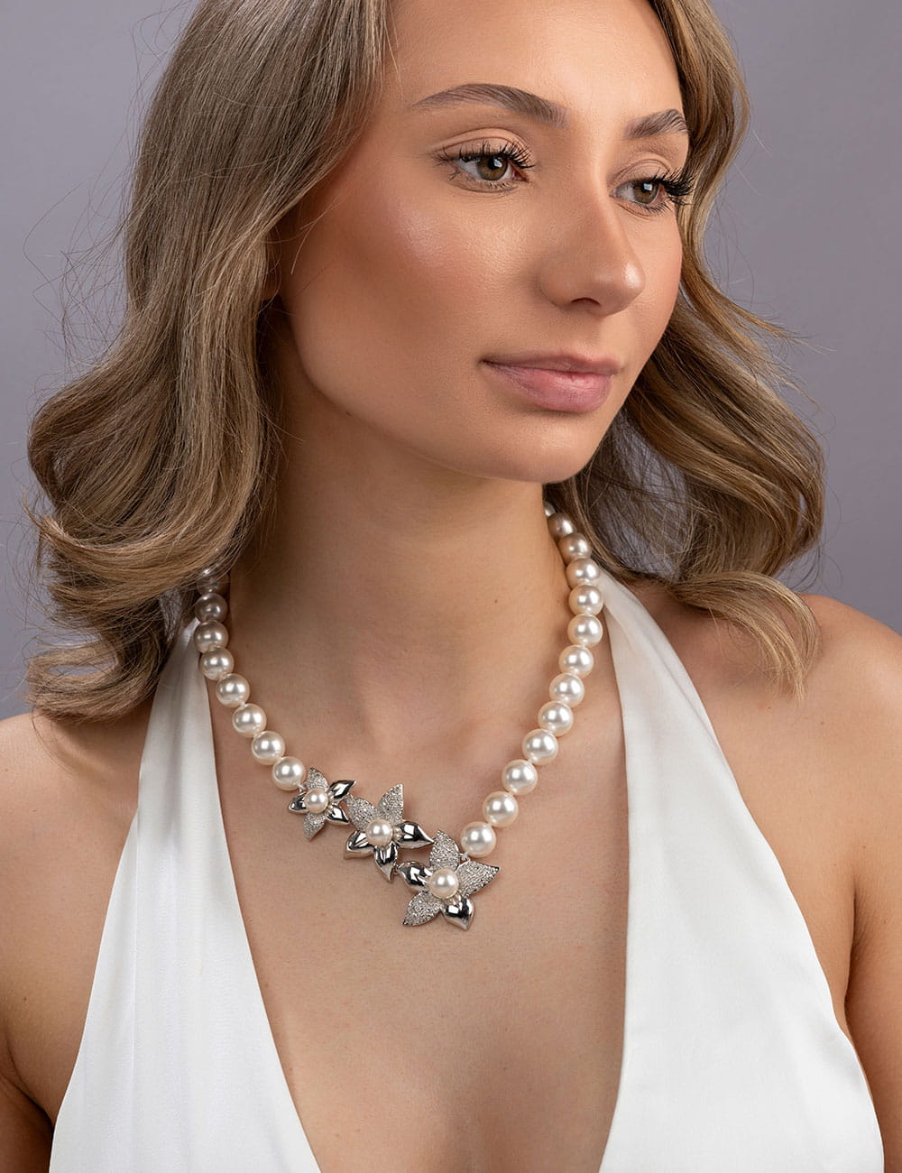 Collier "Blüten" weiß 47cm mit Karabiner