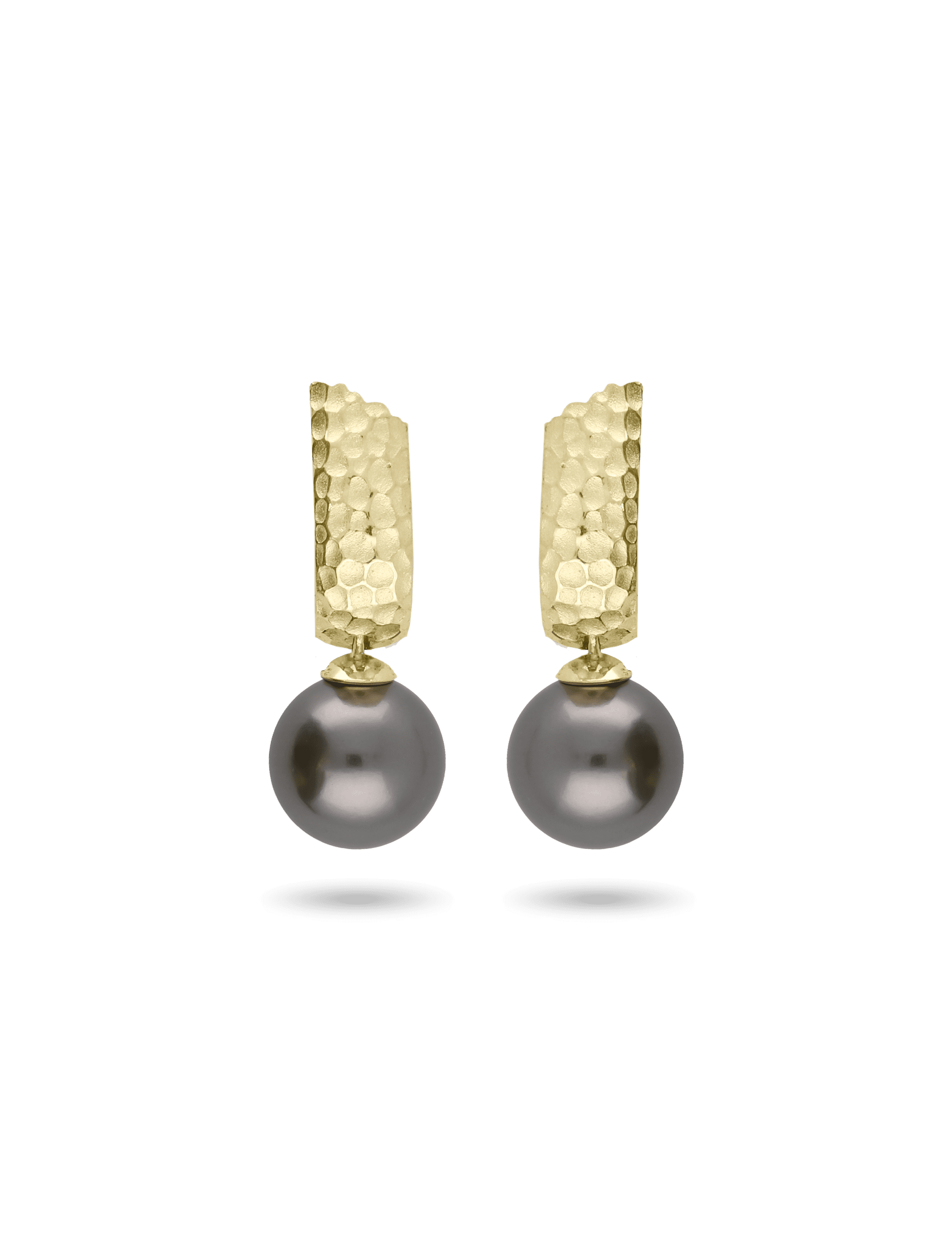 Creolen, 925/- Silber goldplattiert mit Perle 12mm anthrazit