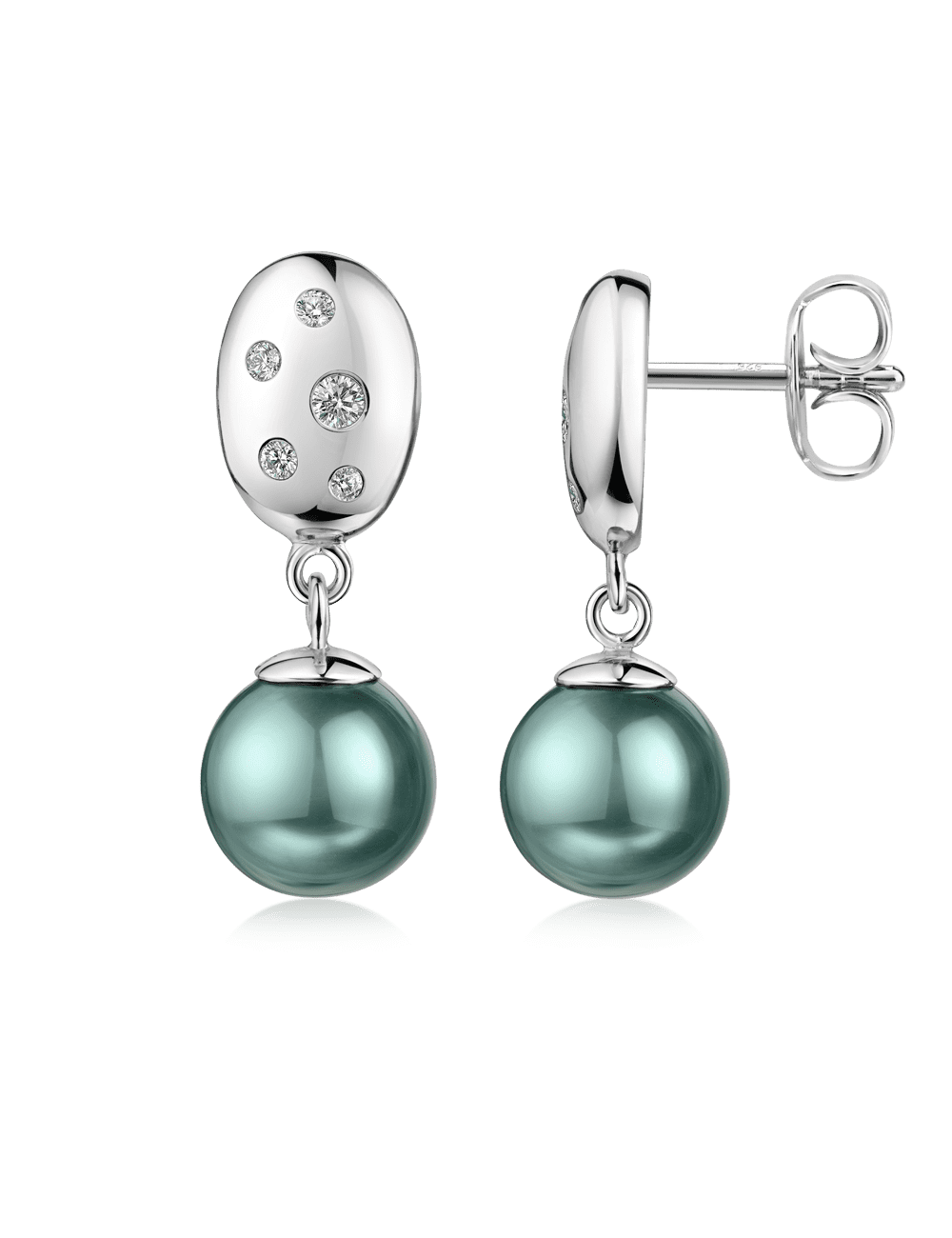 Ohrstecker 925/- Silber rhodiniert Perle petrol
