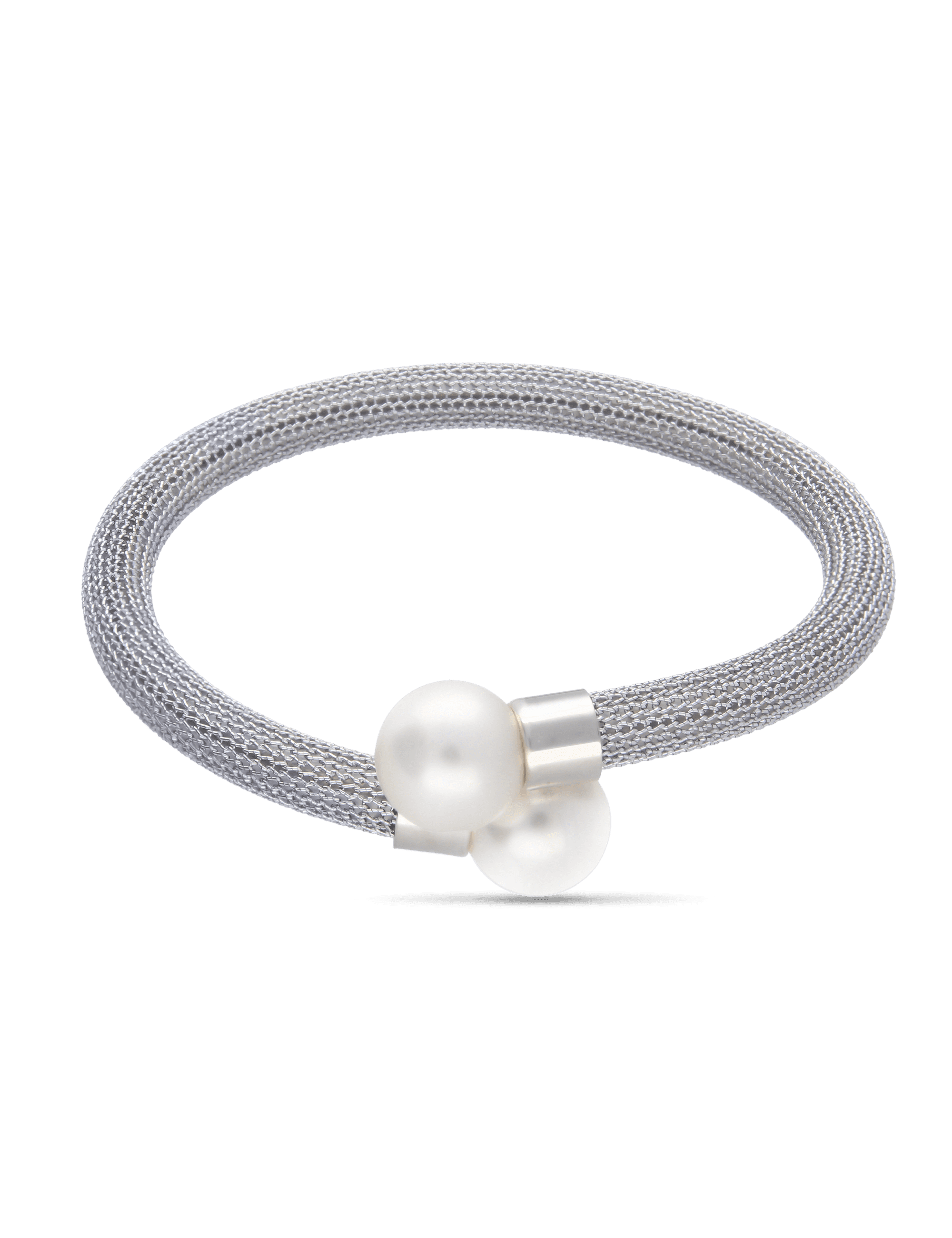 Armreif 925/- Silber rhodiniert mit Perlen 12mm weiß