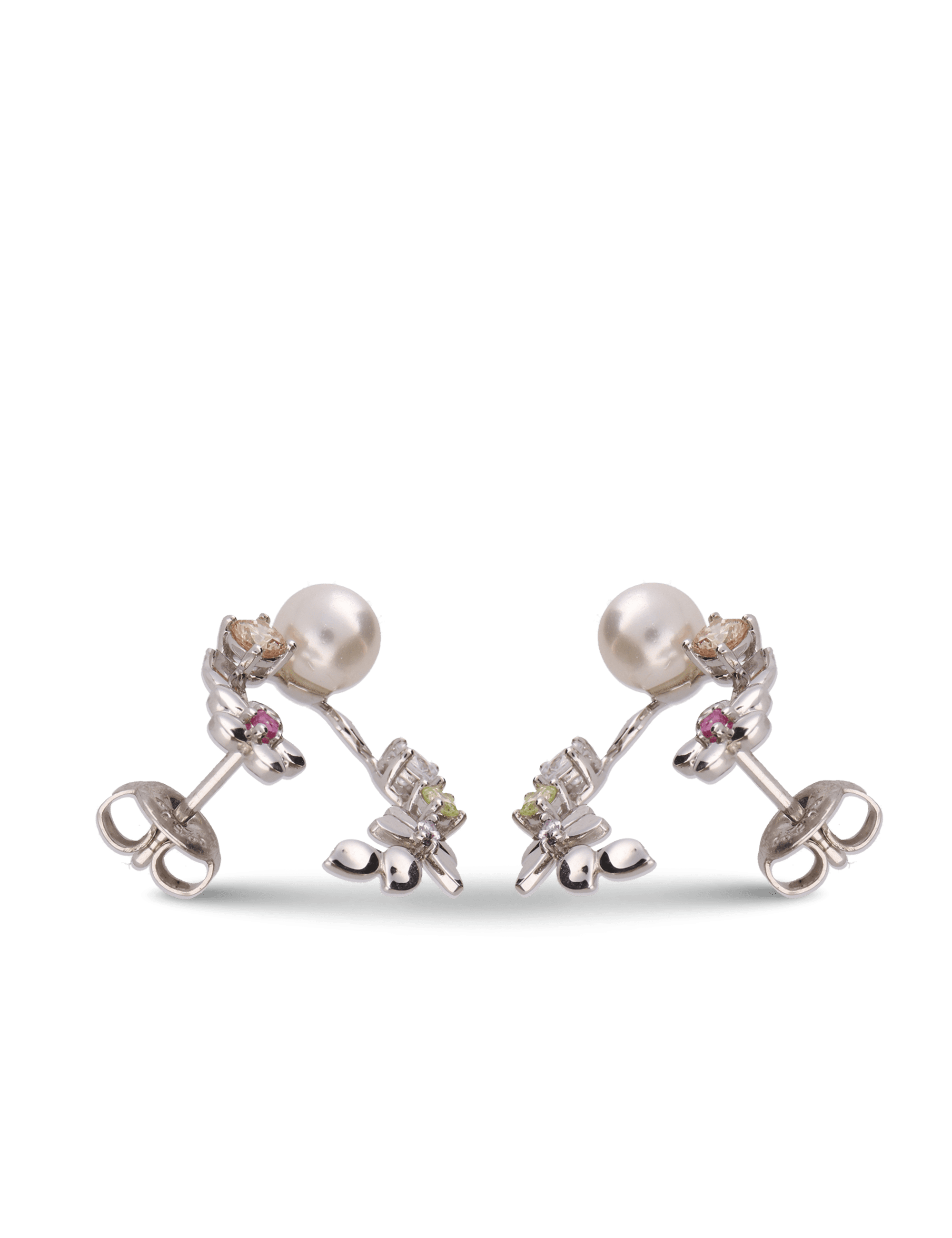 Ohrstecker Blumenkranz, 925/- Silber rhodiniert mit Perle
