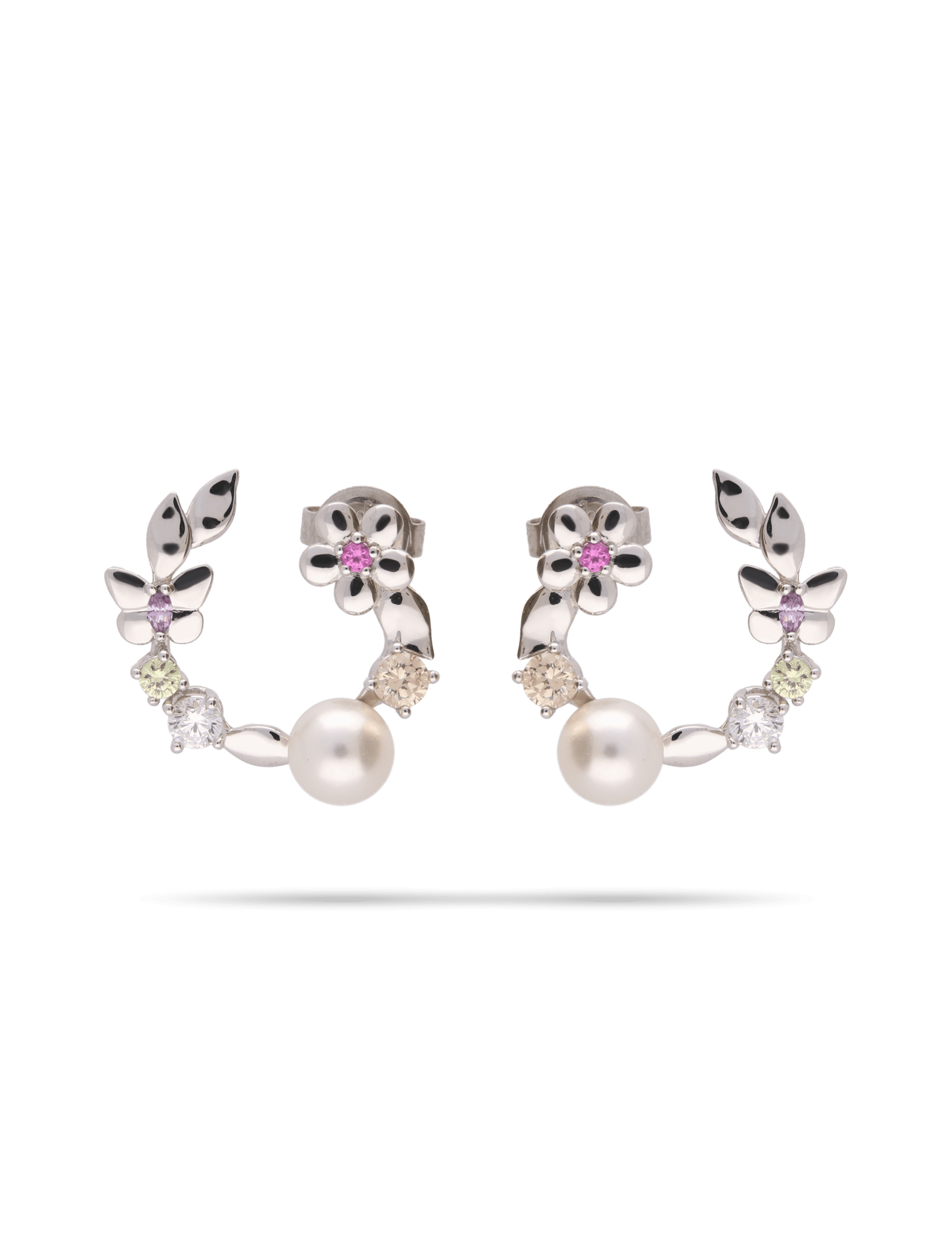 Ohrstecker Blumenkranz, 925/- Silber rhodiniert mit Perle