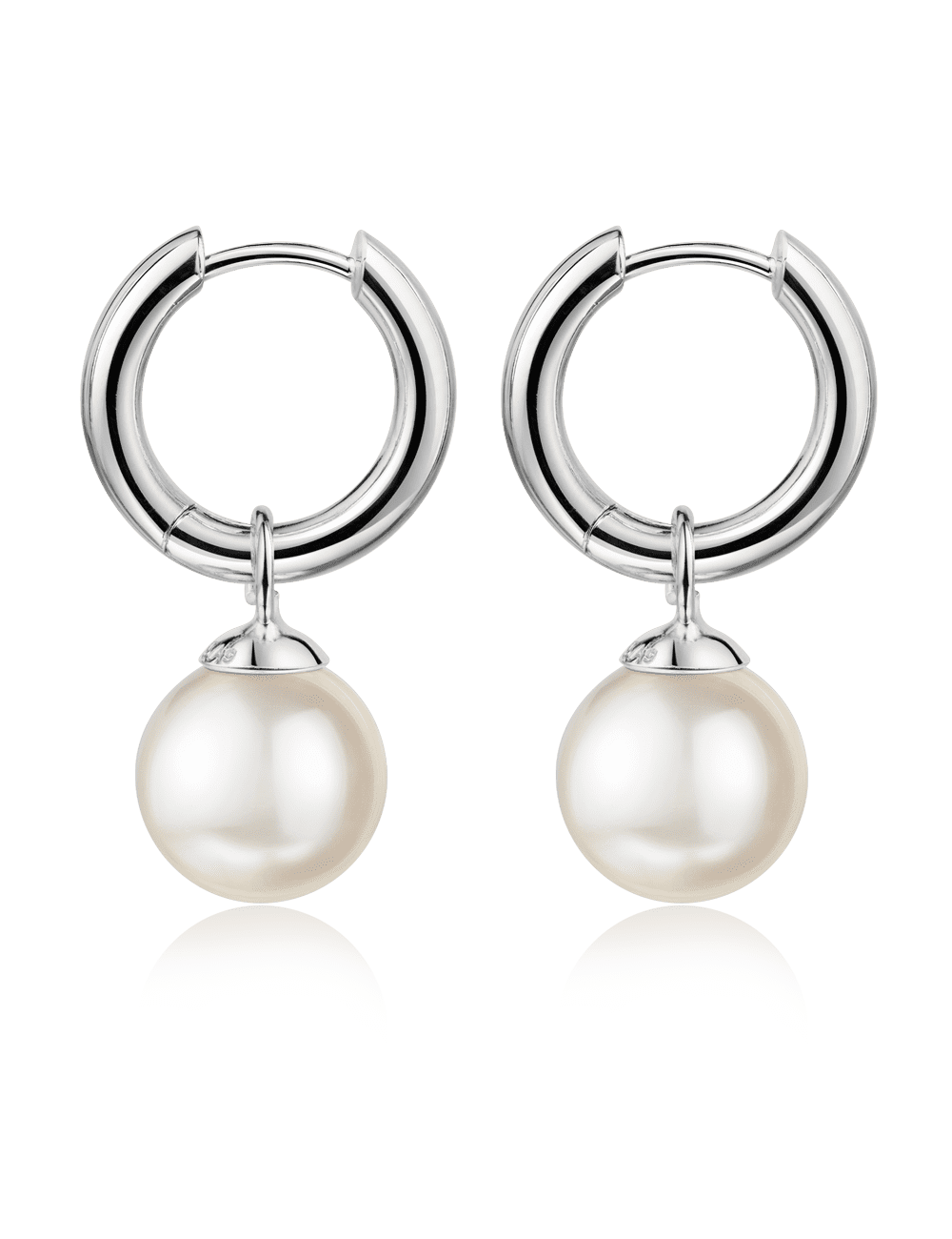 Creolen 925/- Silber rhodiniert Perle 10mm weiß