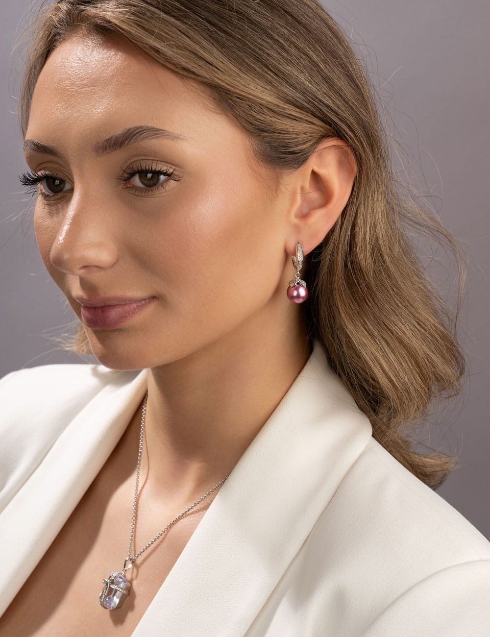Creole 925/- Silber rhodiniert mit Perle flieder