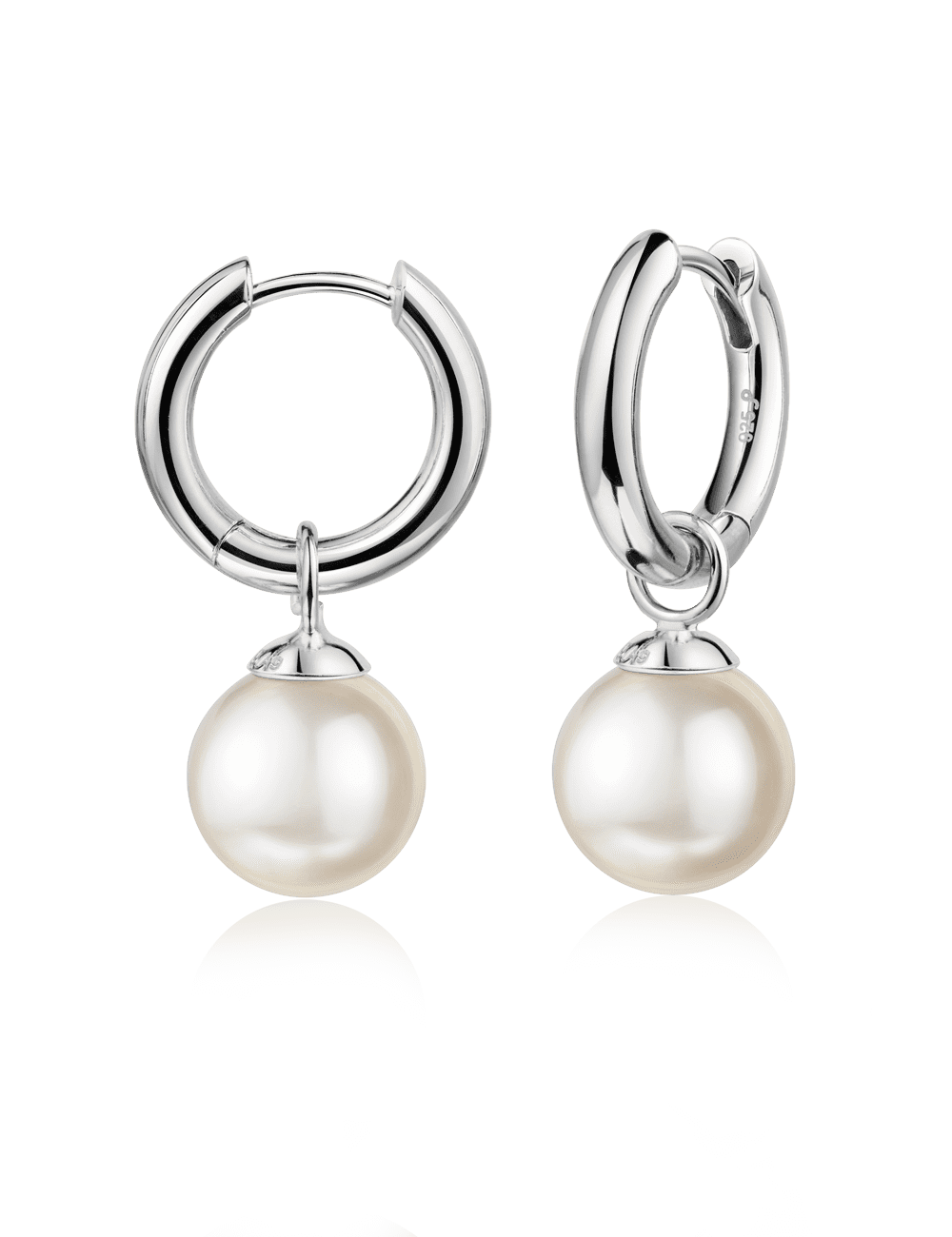Creolen 925/- Silber rhodiniert Perle 10mm weiß