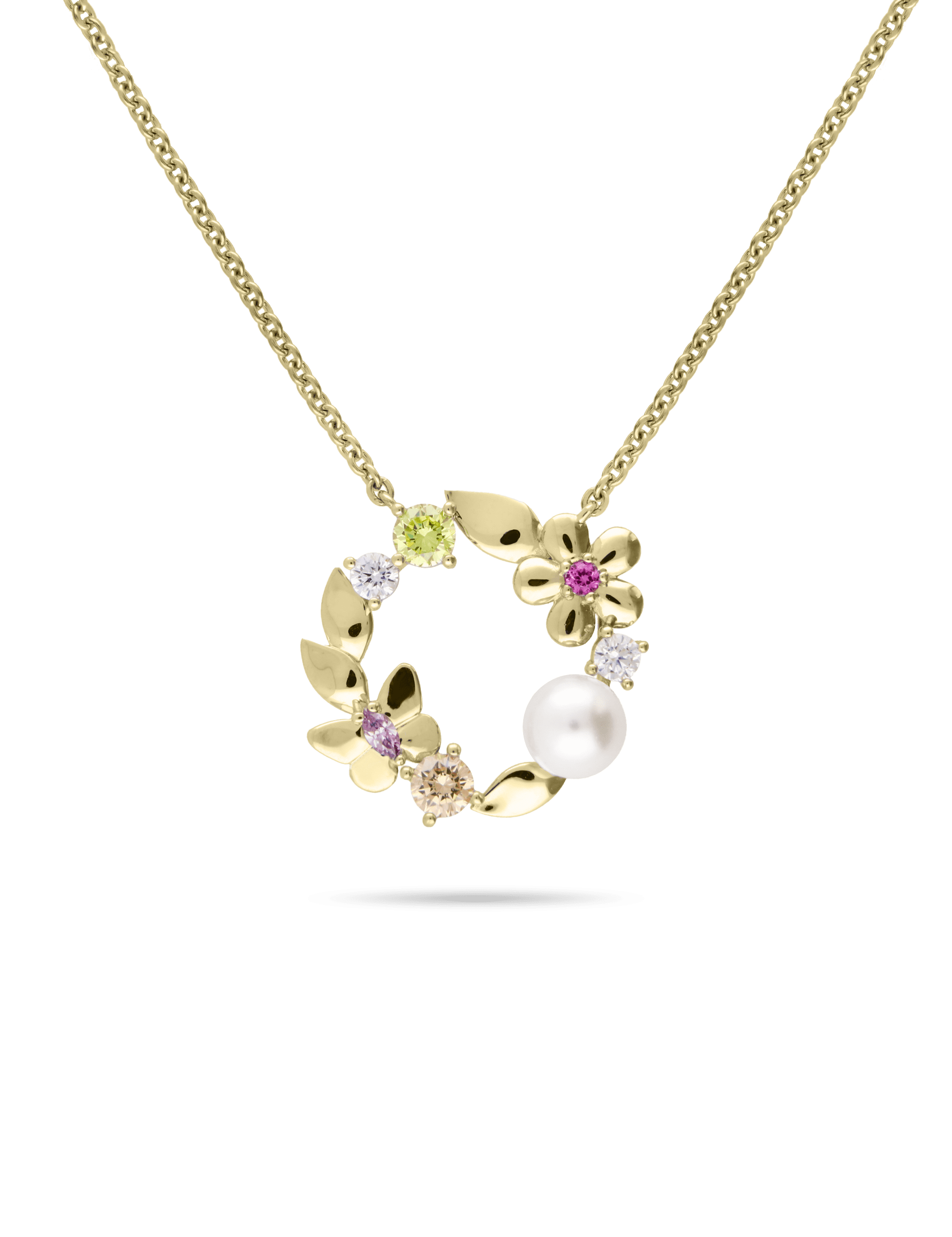 Collier Blumenkranz, 925/- Silber goldplattiert mit Perle