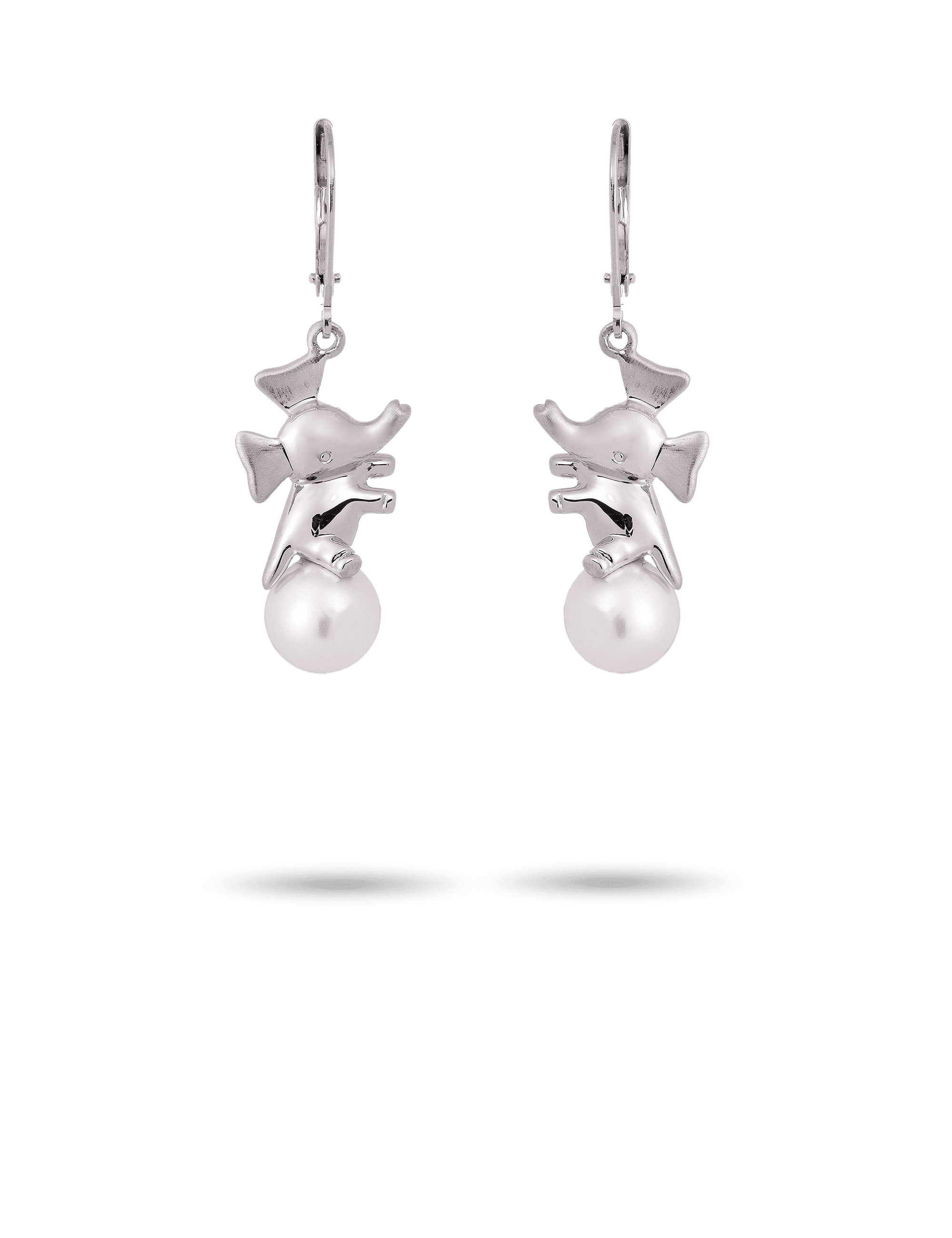 Ohrhänger Elefant, 925/-  Silber mit Perle weiß