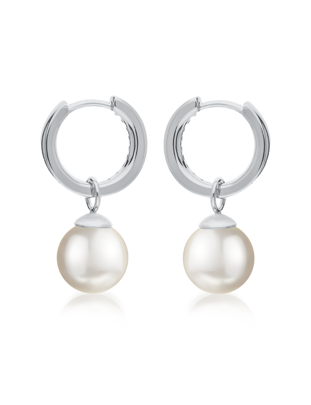Creolen 925/- Silber rhodiniert mit weißer Perle