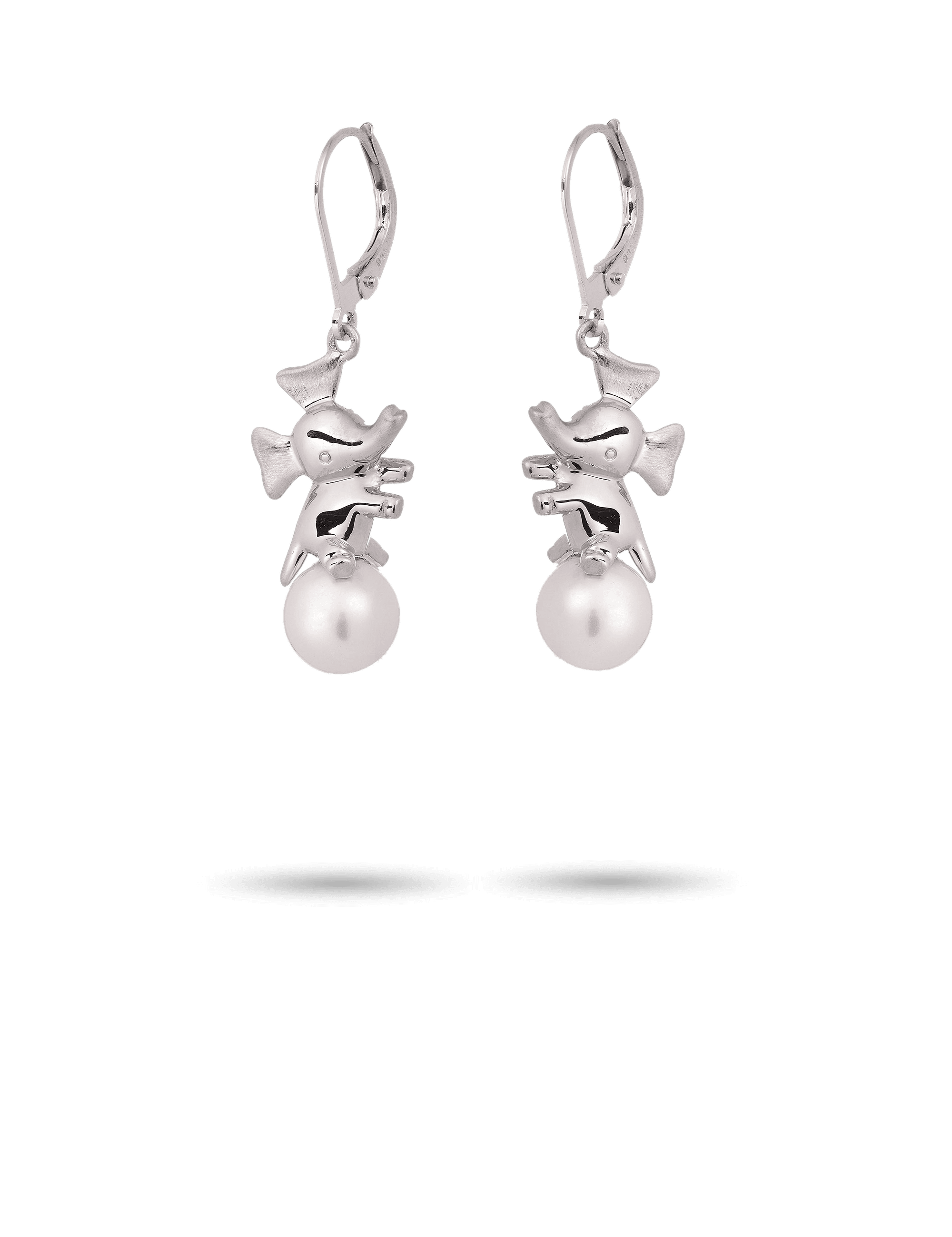 Ohrhänger Elefant, 925/-  Silber mit Perle weiß