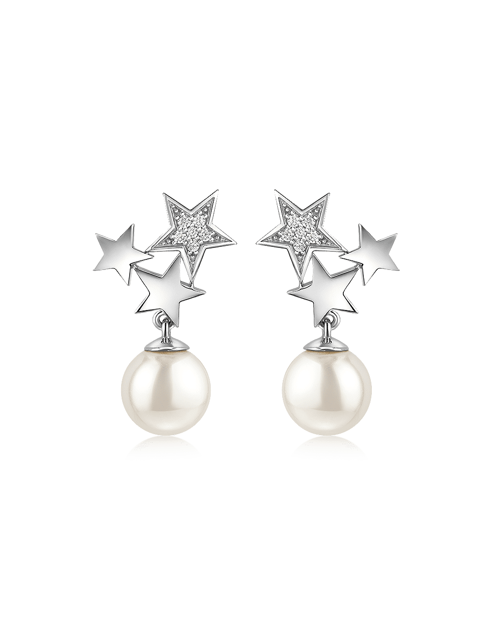 Ohrstecker "Stern" 925/- Silber rhodiniert mit Perle weiß