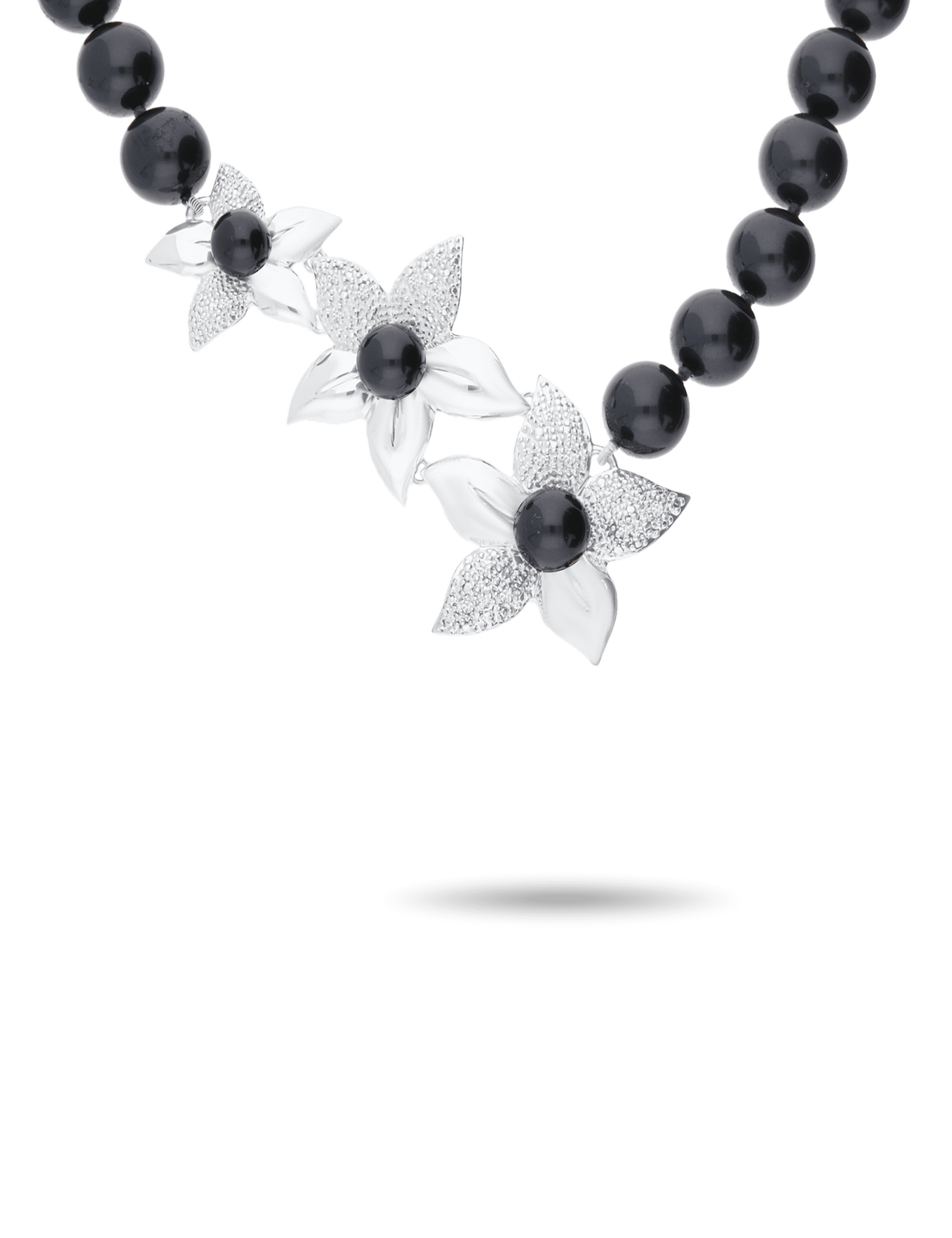 Perlenkette mit Blüten 925/- Silber rhodiniert