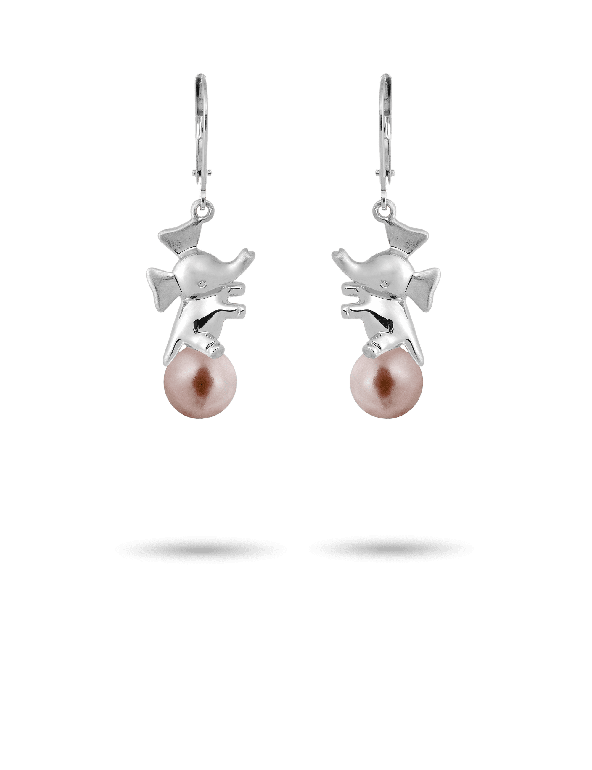Ohrhänger Elefant, 925/-  Silber mit Perle aubergine
