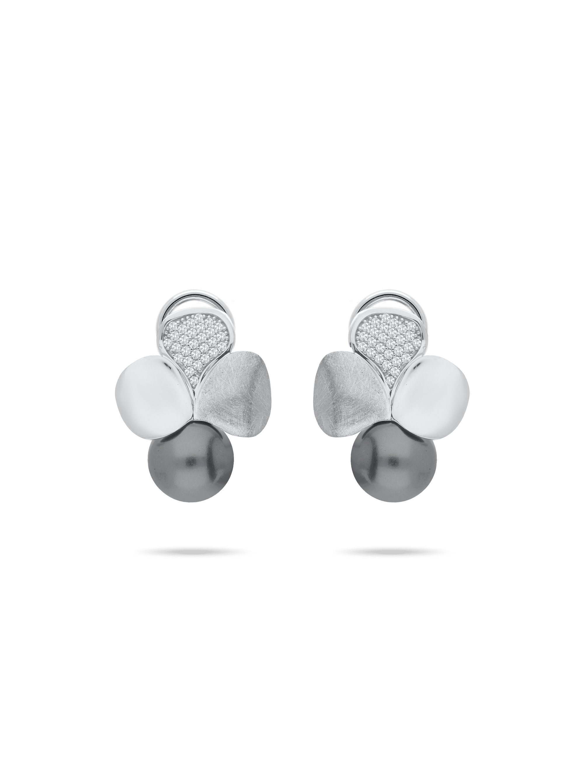 Clipstecker Kleeblat, 925/- Silber rhodiniert mit Perle 8mm
