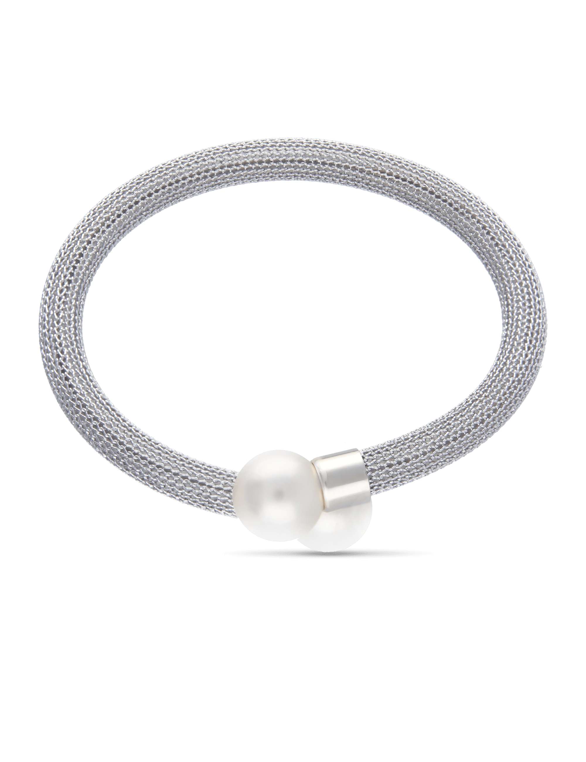 Armreif 925/- Silber rhodiniert mit Perlen 12mm weiß