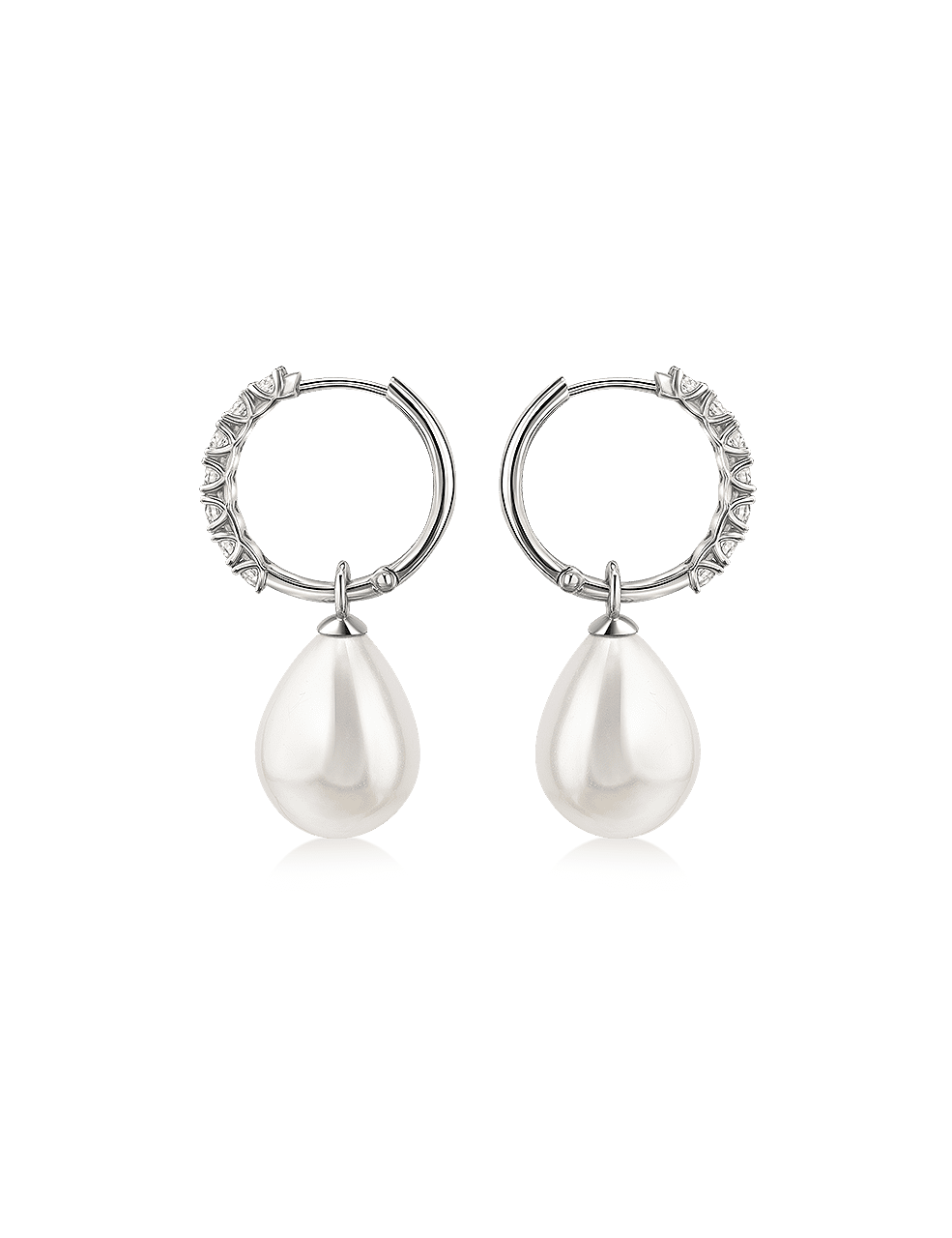 Creolen 925/- Silber rhodiniert mit Perle weiß