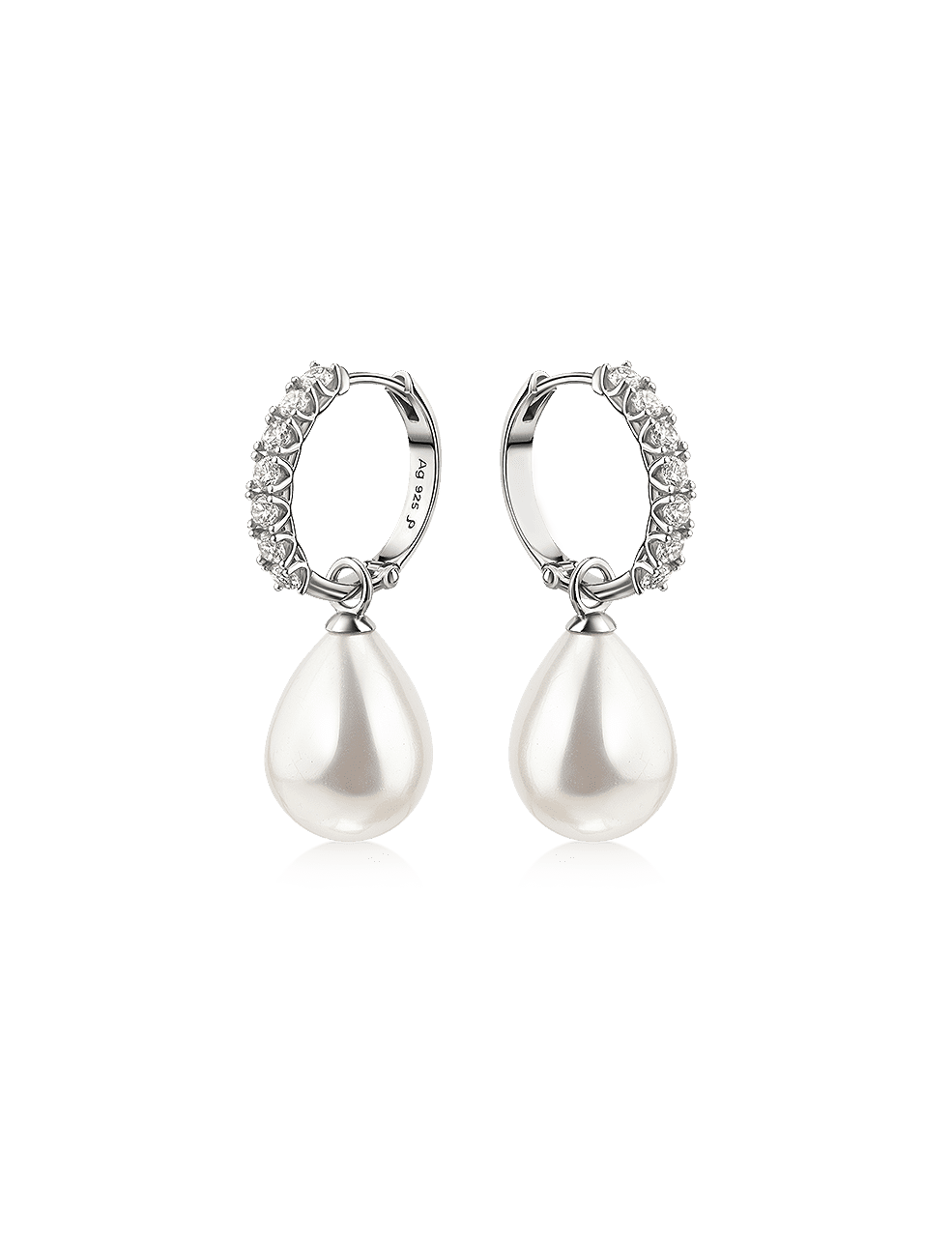Creolen 925/- Silber rhodiniert mit Perle weiß