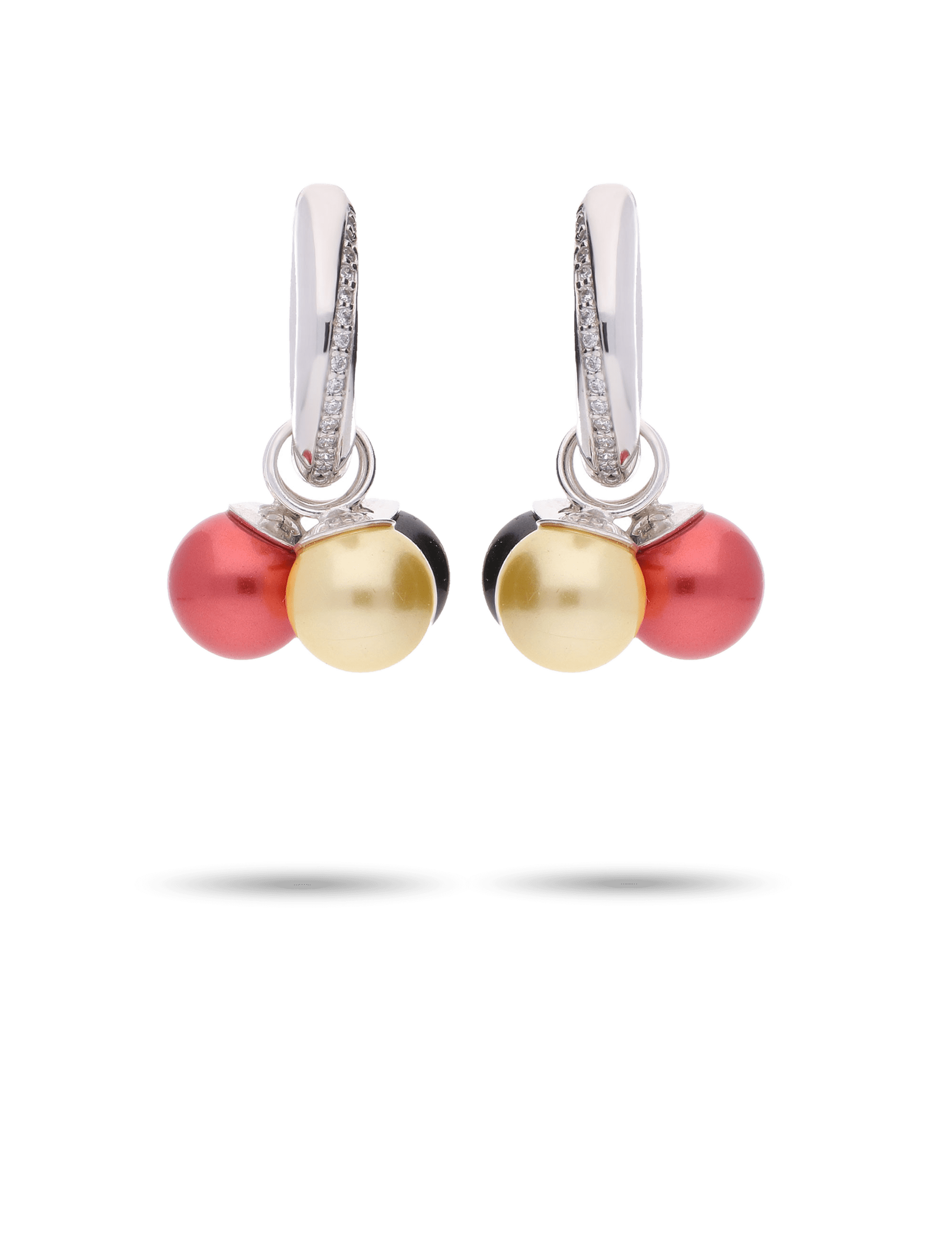 Creolen, Silber rhodiniert mit 3 Perleinhänger